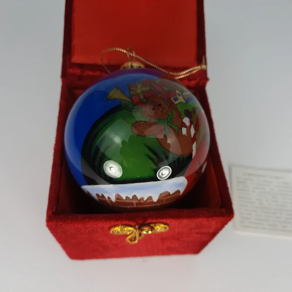 Pier 1 Imports LI BIEN Ornament Santa Claus Gifts Reindeer Reverse Painted Glass